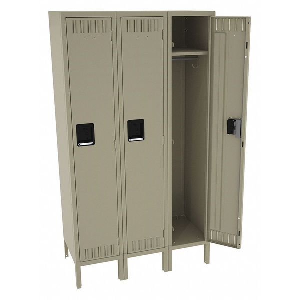 Wardrobe Locker, 36 in W, 18 in D, 66 in H, (1) Tier, (3) Wide, Sand