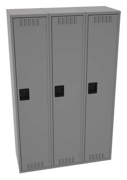 Wardrobe Locker, 15 in W, 18 in D, 72 in H, (1) Tier, (3) Wide, Medium Gray