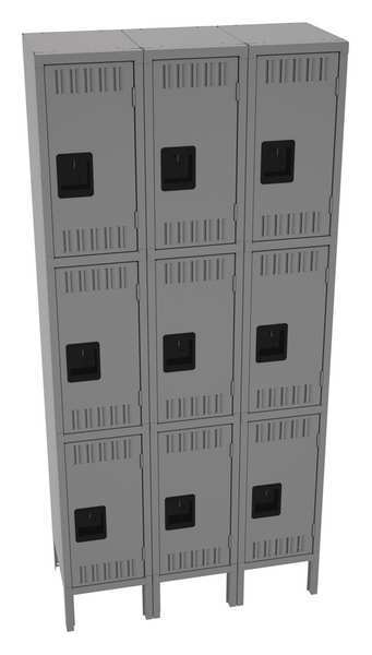 Wardrobe Locker, 36 in W, 15 in D, 78 in H, (3) Tier, (3) Wide, Medium Gray