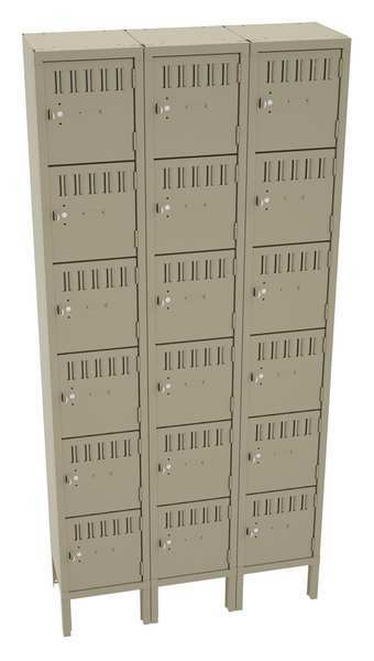 Box Locker, 36 in W, 12 in D, 78 in H, (3) Wide, Sand