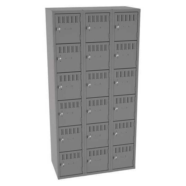 Box Locker, 36 in W, 18 in D, 72 in H, (3) Wide, Gray