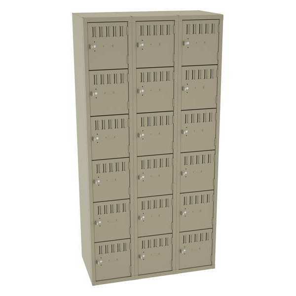 Box Locker, 36 in W, 18 in D, 72 in H, (3) Wide, Sand