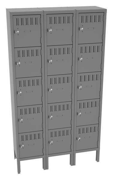 Box Locker, 36 in W, 12 in D, 66 in H, (3) Wide, Gray