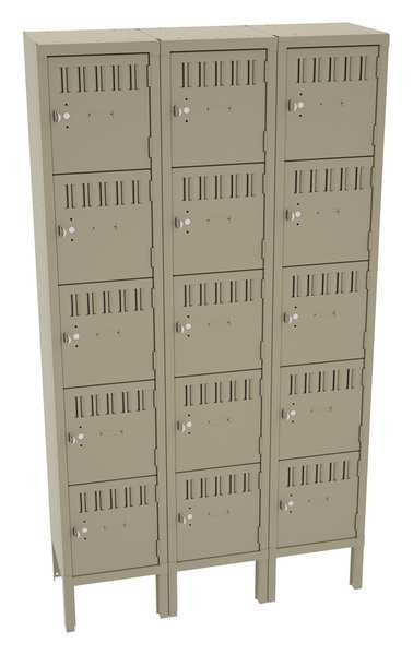 Box Locker, 36 in W, 12 in D, 66 in H, (3) Wide, Sand