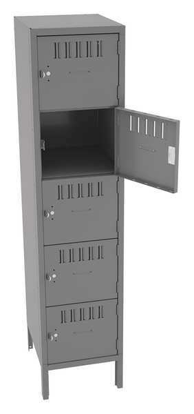 Box Locker, 15 in W, 18 in D, 66 in H, (1) Wide, Gray