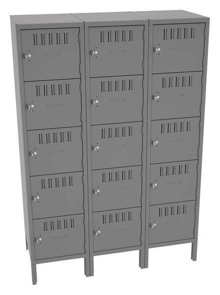 Box Locker, 45 in W, 18 in D, 66 in H, (3) Wide, Gray