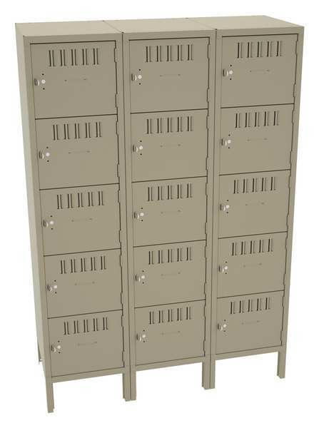 Box Locker, 45 in W, 18 in D, 66 in H, (3) Wide, Sand