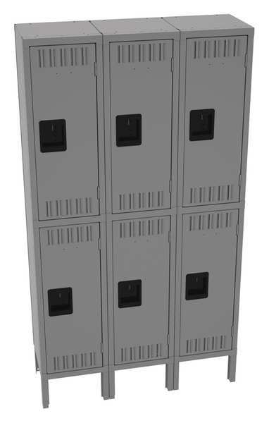 Wardrobe Locker, 36 in W, 12 in D, 66 in H, (2) Tier, (3) Wide, Medium Gray