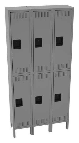 Wardrobe Locker, 36 in W, 12 in D, 78 in H, (2) Tier, (3) Wide, Medium Gray