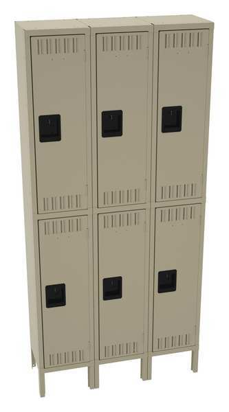 Wardrobe Locker, 36 in W, 12 in D, 78 in H, (2) Tier, (3) Wide, Sand
