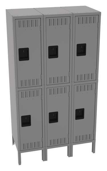 Wardrobe Locker, 36 in W, 18 in D, 66 in H, (2) Tier, (3) Wide, Medium Gray