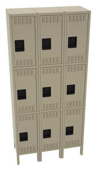 Wardrobe Locker, 36 in W, 12 in D, 78 in H, (3) Tier, (3) Wide, Sand