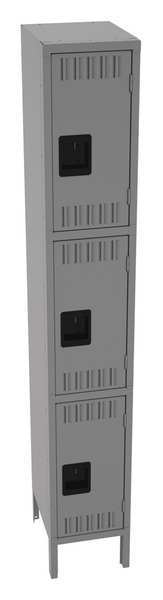 Wardrobe Locker, 12 in W, 15 in D, 78 in H, (1) Wide, (3) Openings, Medium Gray
