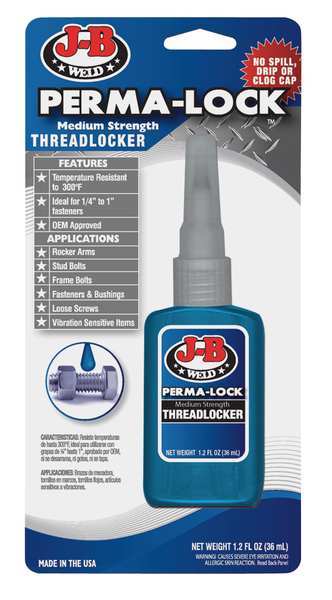 Threadlocker, J-B WELD Perma-Lock, Blue, Medium Strength, Liquid, 36 mL Bottle