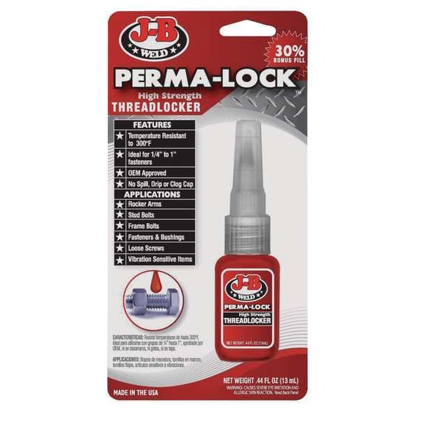 Threadlocker, J-B WELD Perma-Lock, Red, High Strength, Liquid, 13 mL Bottle