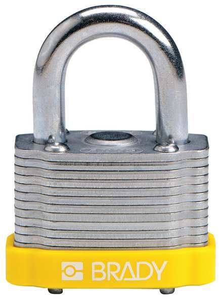Keyed Padlock, Open, Rectangular Reinforced Steel Body, Hardened Steel Shackle, 23/32 in W