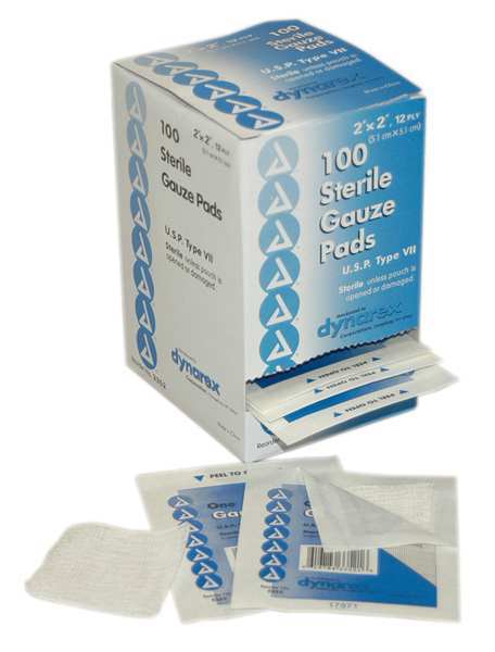 Gauze Pad, Sterile, White, No, Gauze, PK100