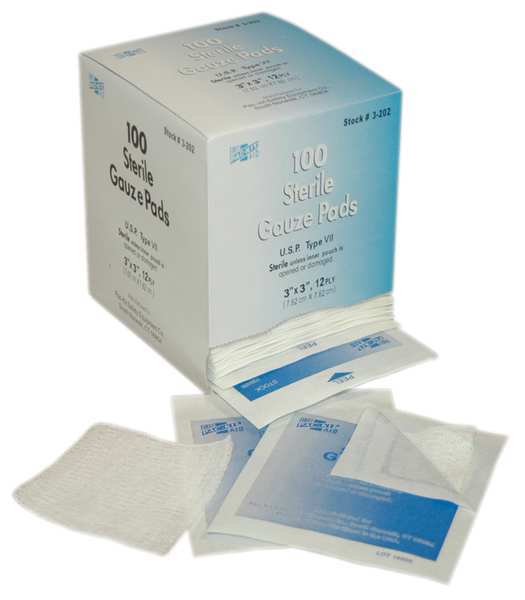 Gauze Pad, Sterile, White, No, Gauze, PK100