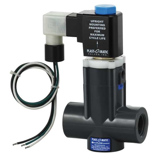 120VAC PVC Solenoid Valve, Normally Closed, 1/4 in Pipe Size