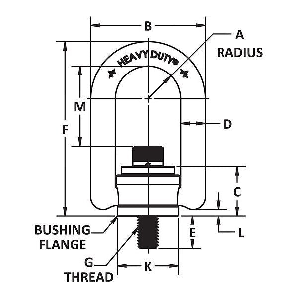 Hoist Rng, Bolt-On, 5/16-18in, 7 ft.-lb, 1in