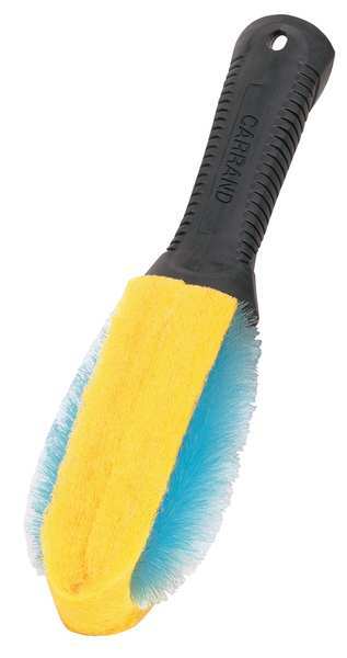 2 1/2 in W Wheel and Brake Dust Remover Brush, 6 in L Handle, 6 in L Brush, Blue/Yellow, Rubber