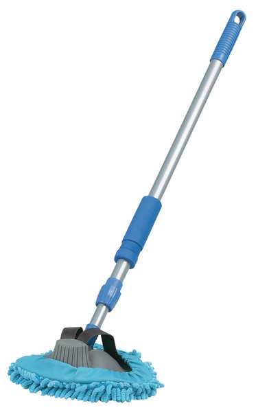String Car Wash Mop, 17 oz Dry Wt, Screw On Connection, Looped-End, Blue, Microfiber