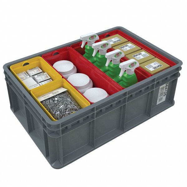 Straight Wall Container, Gray, Industrial Grade Polymer, 23 5/8 in L, 15 3/4 in W, 8 5/8 in H