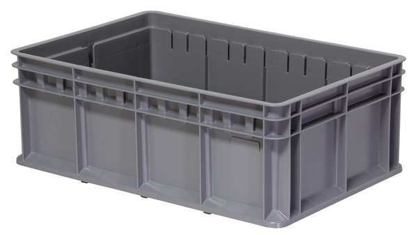 Straight Wall Container, Gray, Industrial Grade Polymer, 23 5/8 in L, 15 3/4 in W, 8 5/8 in H