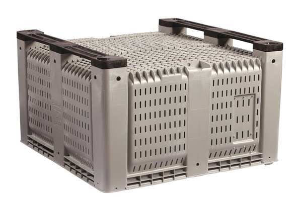 Gray Bulk Container, Plastic, 28.7 cu ft Volume Capacity
