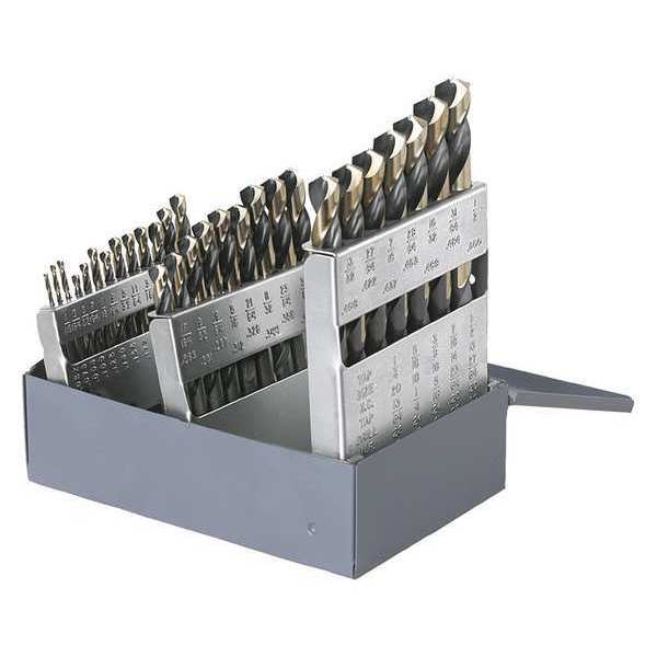 25PC 135Â° Heavy-Duty Jobber Drill Set Cle-Line 1878 Black & Gold HSS RHS/RHC 1mm-13mmx.5mm