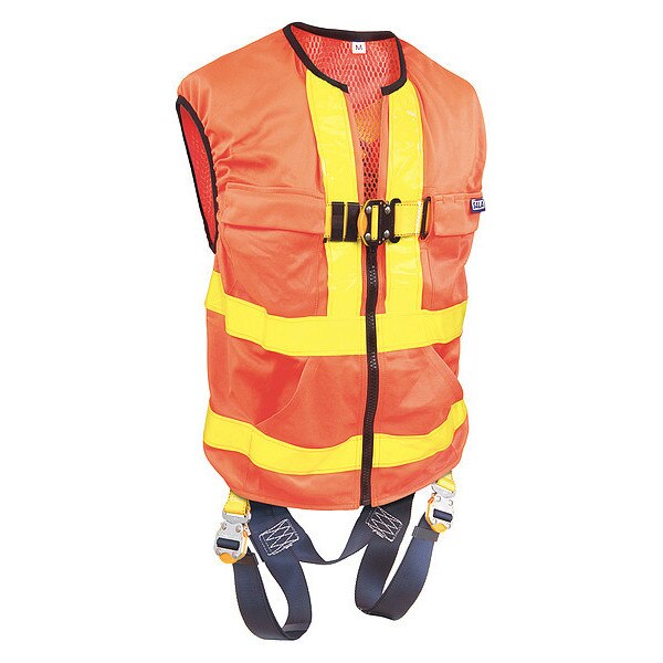 Hi-Vis Full Body Harness, Vest Style, S, Polyester, Yellow