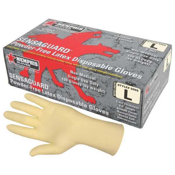 Disposable Gloves, Natural Rubber Latex, Powder Free, Natural, XL, 100 PK