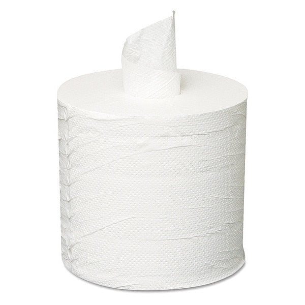 Center-Pull Paper Towels, 2 Ply, 2.3 in Core Dia, 7.3 in W, 500 ft, 600 Sheets/Roll, White, 6 Pack