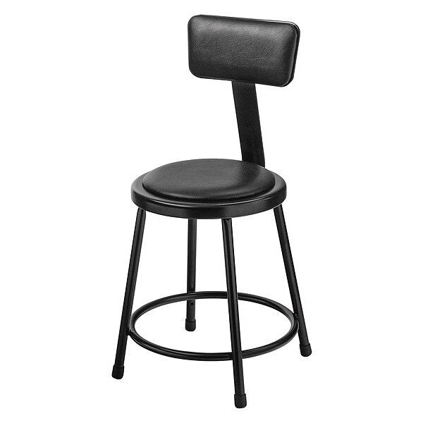 Stool w/Back, Steel, Vinyl, Black, 18