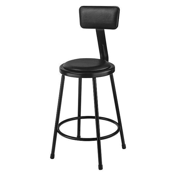Stool w/Back, Steel, Vinyl, Black, 24