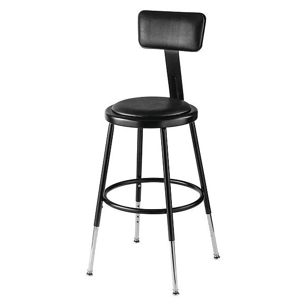 Stool w/Back, Steel, Vinyl, Black, 14