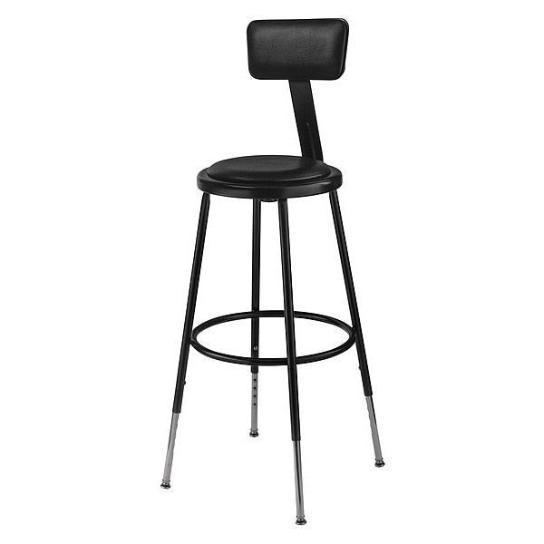Stool w/Back, Steel, Vinyl, Blk, 14