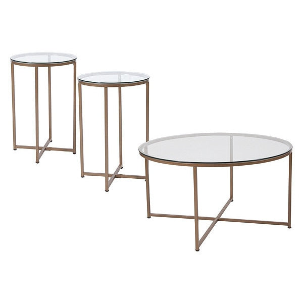 Round Greenwich Glass Table Set, 3PCS, 35.5