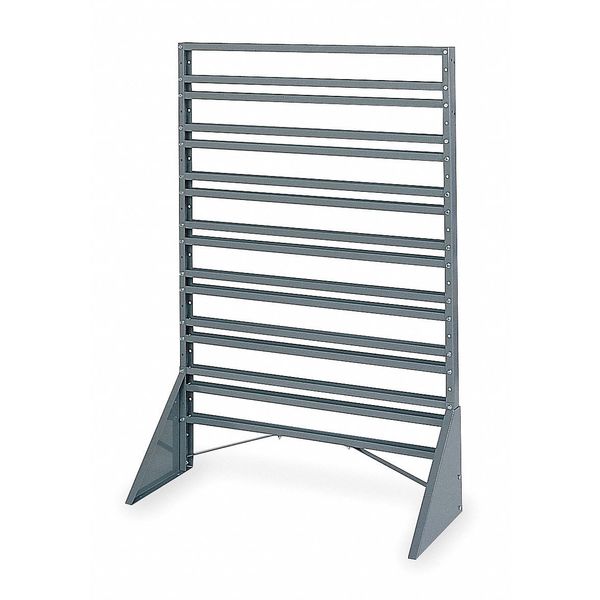 Steel Bin Rail Floor Rack, 14 in W x 36 in D x 54 in H, Gray
