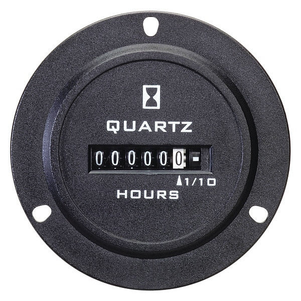 Hour Meter, Round, Electromechanical, Non Resettable, Hours/Tenths, 120 to 240V AC, 6 Digits, Black