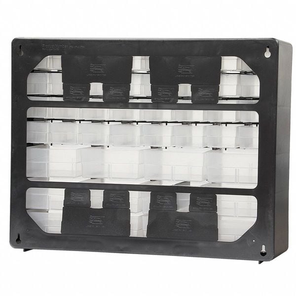 Drawer Bin Cabinet with 64 Drawers, Plastic, 20 in W x 15 3/4 in H x 6 1/2 in D