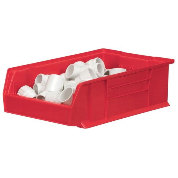 Storage Bin, Red, Plastic, 20 in L x 12 3/8 in W x 6 in H, 200 lb Load Capacity