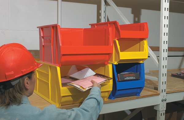Storage Bin, Red, Plastic, 20 in L x 12 3/8 in W x 8 in H, 200 lb Load Capacity