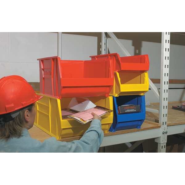 Storage Bin, Red, Plastic, 20 in L x 18 3/8 in W x 12 in H, 300 lb Load Capacity