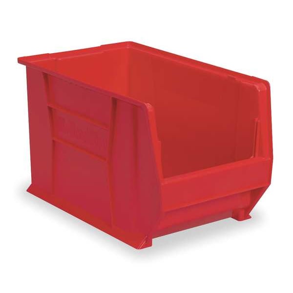 Storage Bin, Red, Plastic, 20 in L x 18 3/8 in W x 12 in H, 300 lb Load Capacity