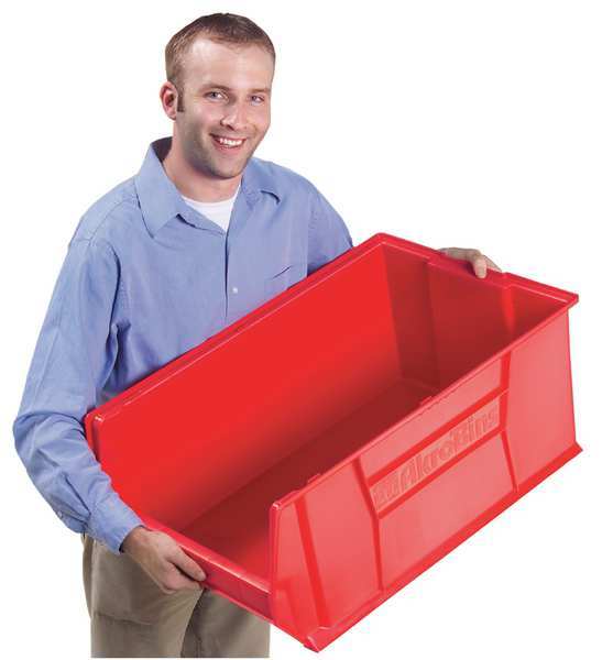 Super Size Bin, Red, Plastic, 20 in L x 12 3/8 in W x 12 in H, 200 lb Load Capacity