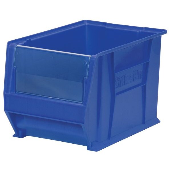 Storage Bin, Blue, Plastic, 20 in L x 12 3/8 in W x 12 in H, 200 lb Load Capacity