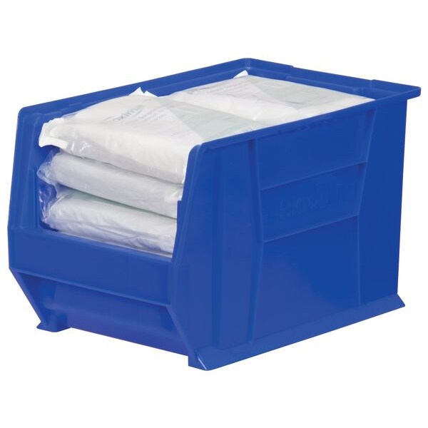 Storage Bin, Blue, Plastic, 20 in L x 12 3/8 in W x 12 in H, 200 lb Load Capacity