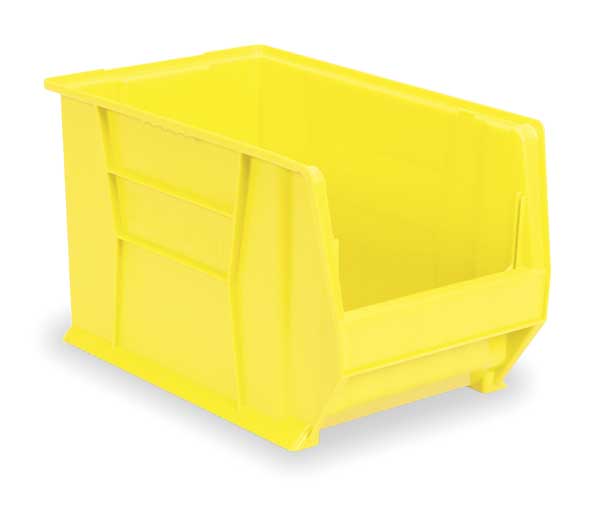 Storage Bin, Yellow, Plastic, 20 in L x 18 3/8 in W x 12 in H, 300 lb Load Capacity