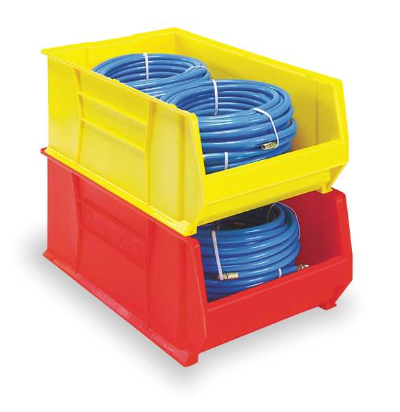Super Size Bin, Yellow, Plastic, 20 in L x 12 3/8 in W x 8 in H, 200 lb Load Capacity